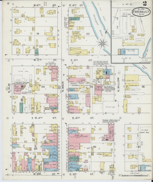 Sanborn Fire Insurance Map from Faribault, Rice County, Minnesota (1893), Sheet #0002 - Historic Sanborn Fire Insurance Map Print, vintage old map wall art, antique decor, genealogy gift, Minnesota Minnesota map