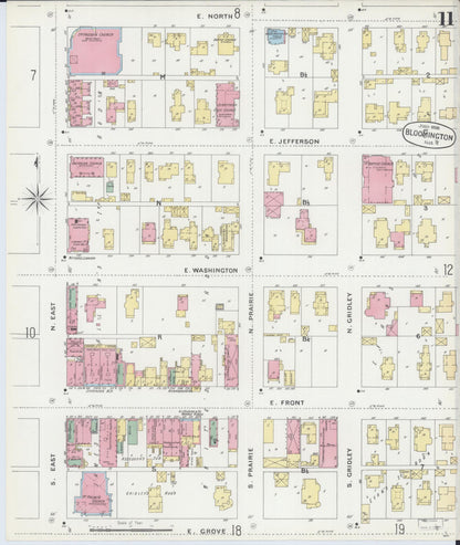 Sanborn Fire Insurance Map from Bloomington, McLean County, Illinois (1896), Sheet #0011 - Complete Map Set gallery image, historic Sanborn map, vintage wall art, Illinois Illinois