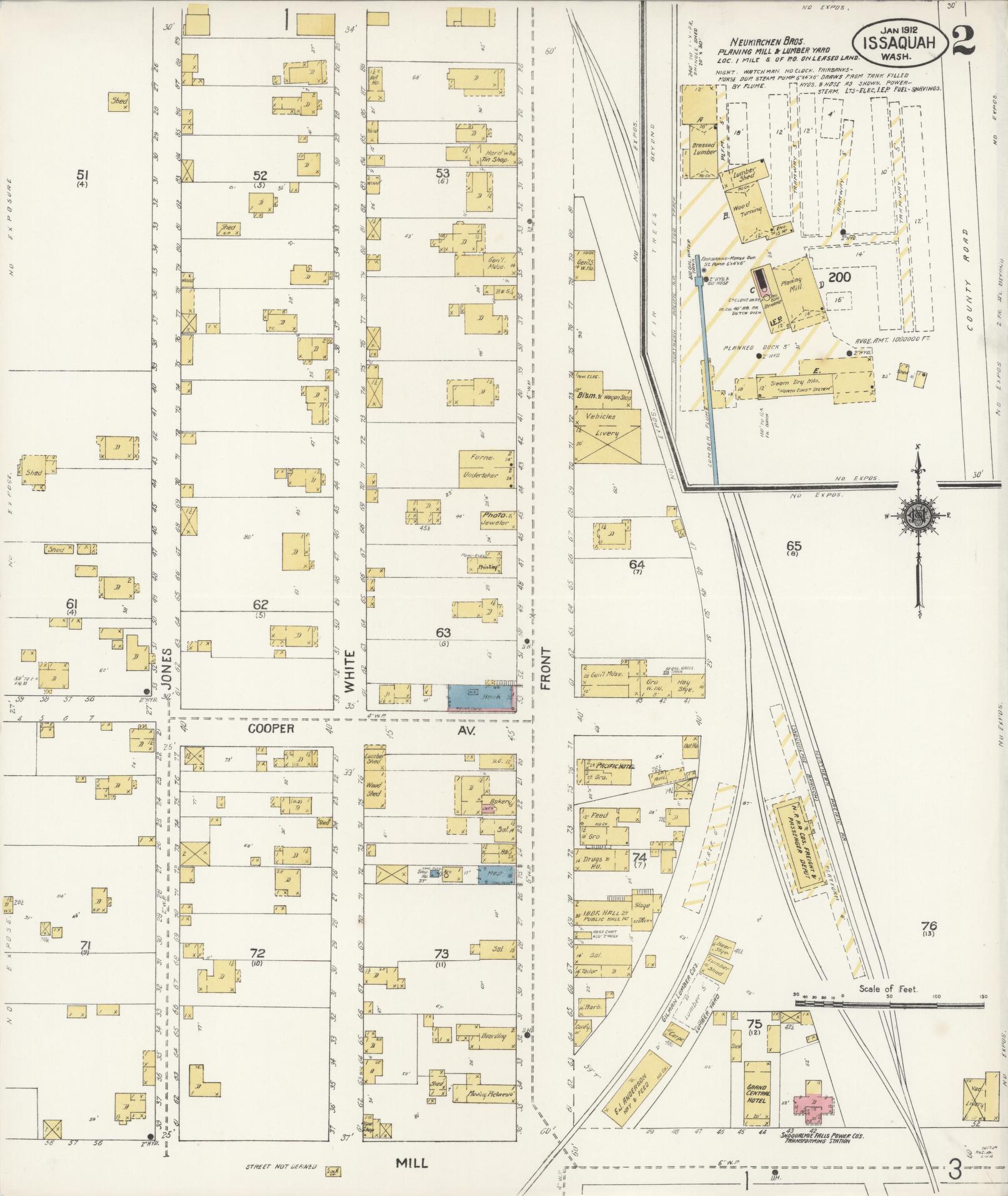 Sanborn Fire Insurance Map from Issaquah, King County, Washington (1912), Sheet #0002 - Historic Sanborn Fire Insurance Map Print, vintage old map wall art, antique decor, genealogy gift, Washington Washington map