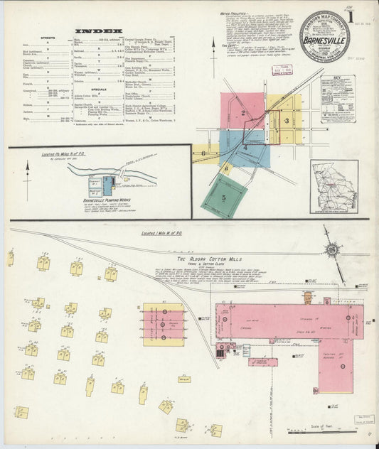 Sanborn Fire Insurance Map from Barnesville, Lamar County, Georgia (1913), Sheet #0001 - Historic Sanborn Fire Insurance Map Print, vintage old map wall art, antique decor, genealogy gift, Georgia Georgia map