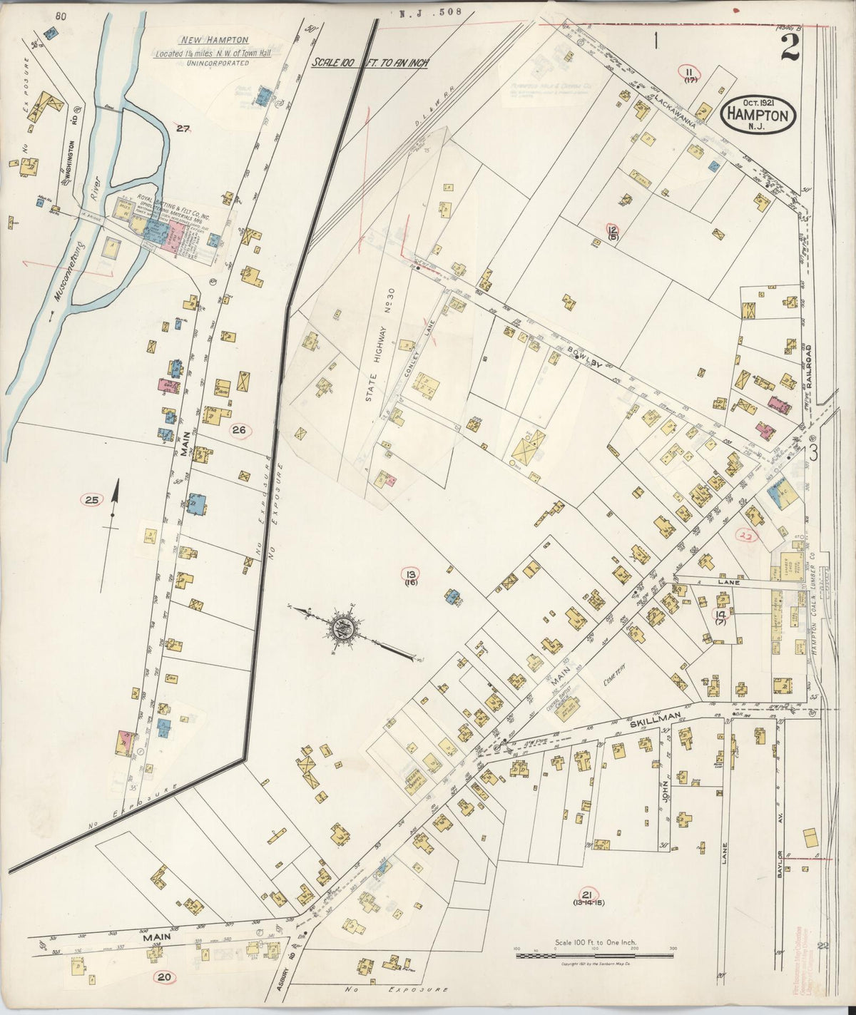 Sanborn Fire Insurance Map from Hampton, Hunterdon County, New Jersey (1936), Sheet #0002 - Complete Map Set gallery image, historic Sanborn map, vintage wall art, New Jersey New Jersey