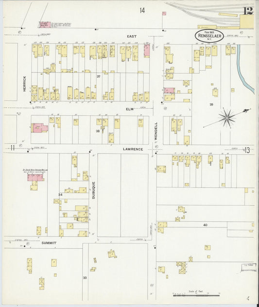 Sanborn Fire Insurance Map from Rensselaer, Rensselaer County, New York (1909), Sheet #0012 - Historic Sanborn Fire Insurance Map Print, vintage old map wall art, antique decor, genealogy gift, New York New York map