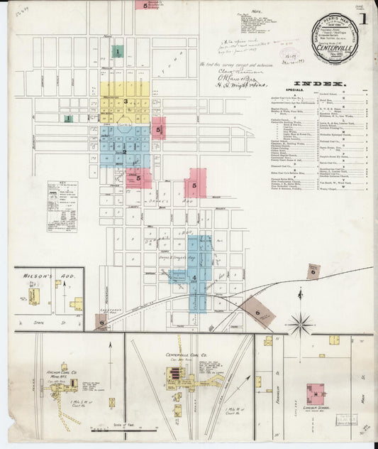 Sanborn Fire Insurance Map from Centerville, Appanoose County, Iowa (1893), Sheet #0001 - Historic Sanborn Fire Insurance Map Print, vintage old map wall art