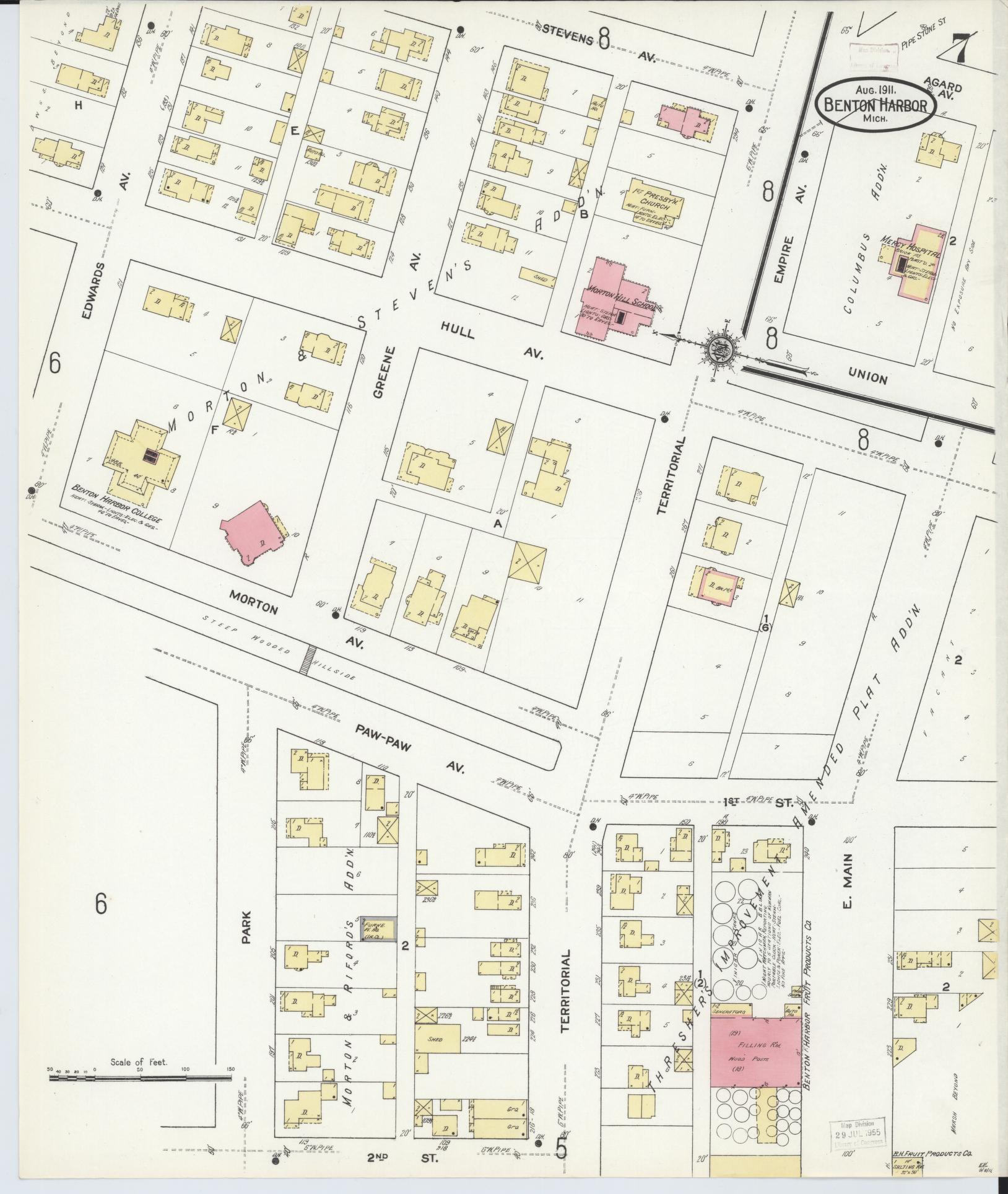 Sanborn Fire Insurance Map from Benton Harbor, Berrien County, Michigan (1911), Sheet #0007 - Complete Map Set gallery image, historic Sanborn map, vintage wall art, Michigan Michigan