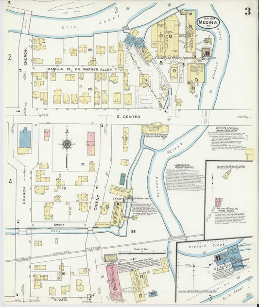 Sanborn Fire Insurance Map from Medina, Orleans County, New York (1909), Sheet #0003 - Historic Sanborn Fire Insurance Map Print, vintage old map wall art, antique decor, genealogy gift, New York New York map