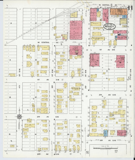 Sanborn Fire Insurance Map from Minot, Ward County, North Dakota (1918), Sheet #0011 - Historic Sanborn Fire Insurance Map Print, vintage old map wall art, antique decor, genealogy gift, North Dakota North Dakota map