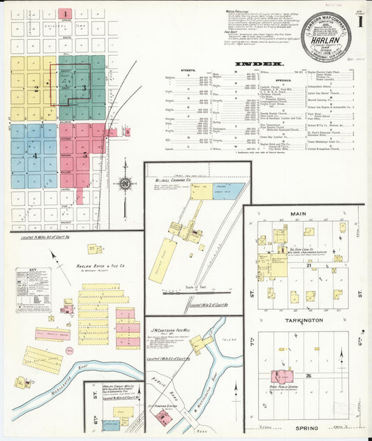 Sanborn Fire Insurance Map from Harlan, Shelby County, Iowa (1909), Sheet #0001 - Historic Sanborn Fire Insurance Map Print, vintage old map wall art