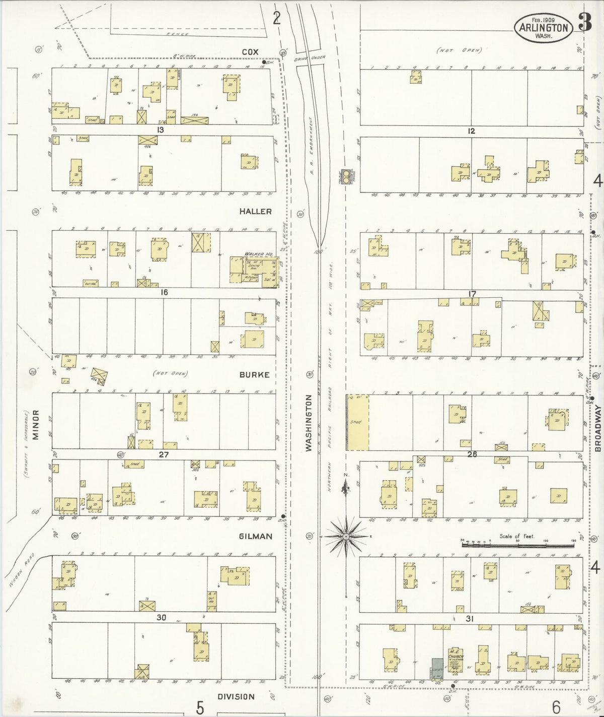 Sanborn Fire Insurance Map from Arlington, Snohomish County, Washington (1909), Sheet #0003 - Complete Map Set gallery image, historic Sanborn map, vintage wall art, Washington Washington