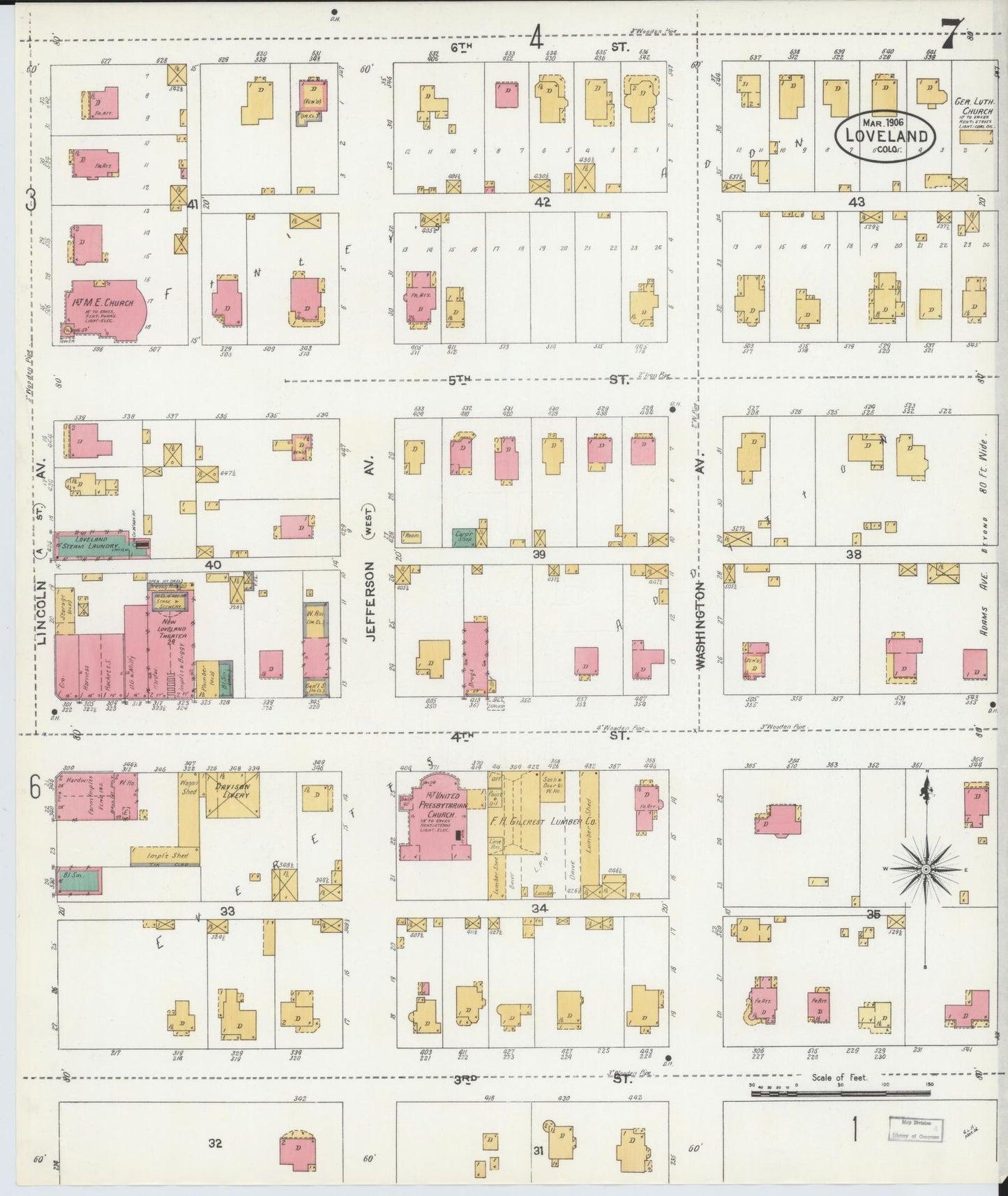 Sanborn Fire Insurance Map from Loveland, Larimer County, Colorado (1906), Sheet #0007 - Complete Map Set gallery image, historic Sanborn map, vintage wall art, Colorado Colorado