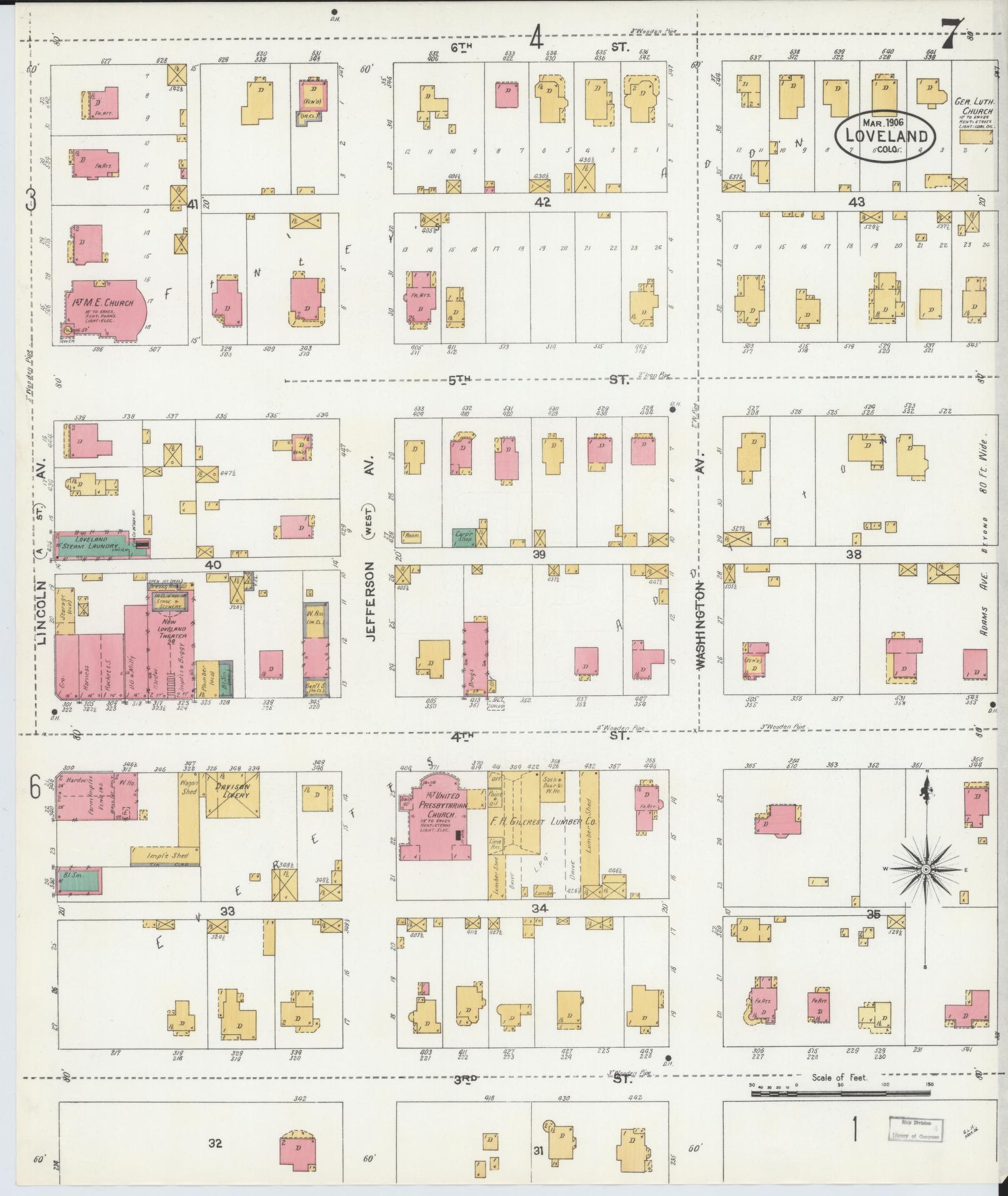 Sanborn Fire Insurance Map from Loveland, Larimer County, Colorado (1906), Sheet #0007 - Complete Map Set gallery image, historic Sanborn map, vintage wall art, Colorado Colorado