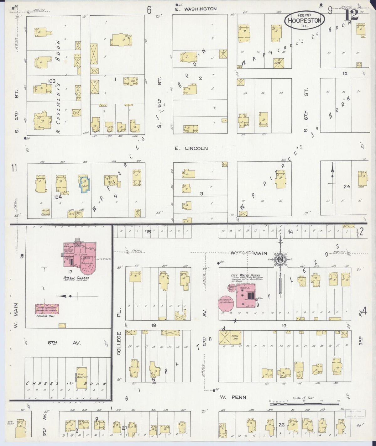 Sanborn Fire Insurance Map from Hoopeston, Vermilion County, Illinois (1913), Sheet #0012 - Historic Sanborn Fire Insurance Map Print, vintage old map wall art, antique decor, genealogy gift, Illinois Illinois map