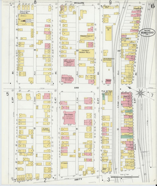 Sanborn Fire Insurance Map from Homestead, Allegheny County, Pennsylvania (1901), Sheet #0006 - Historic Sanborn Fire Insurance Map Print, vintage old map wall art, antique decor, genealogy gift, Pennsylvania Pennsylvania map