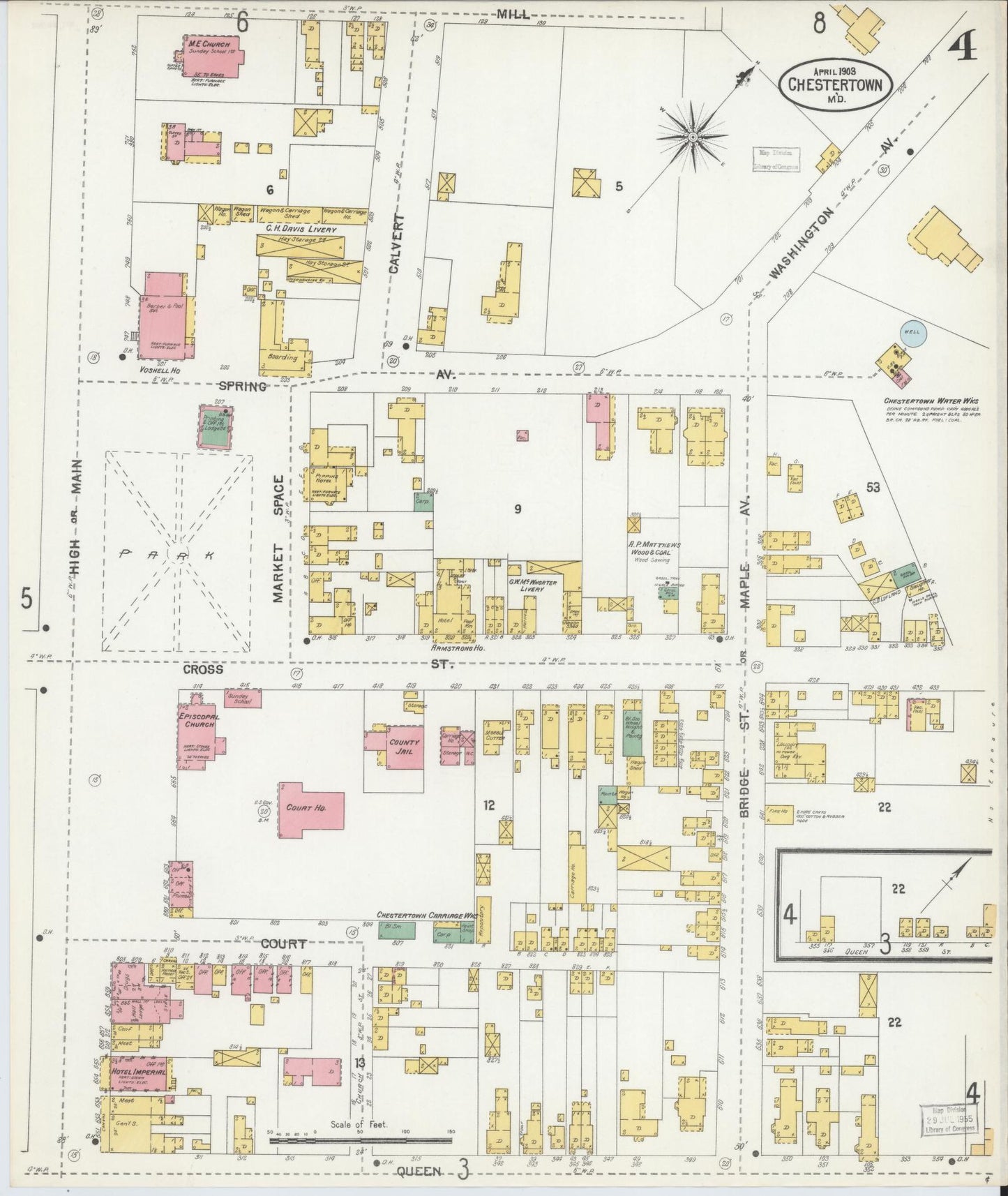 Sanborn Fire Insurance Map from Chestertown, Kent County, Maryland (1903), Sheet #0004 - Complete Map Set gallery image, historic Sanborn map, vintage wall art, Maryland Maryland