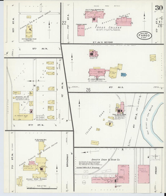 Sanborn Fire Insurance Map from Fargo, Cass County, North Dakota (1910), Sheet #0030 - Historic Sanborn Fire Insurance Map Print, vintage old map wall art, antique decor, genealogy gift, North Dakota North Dakota map