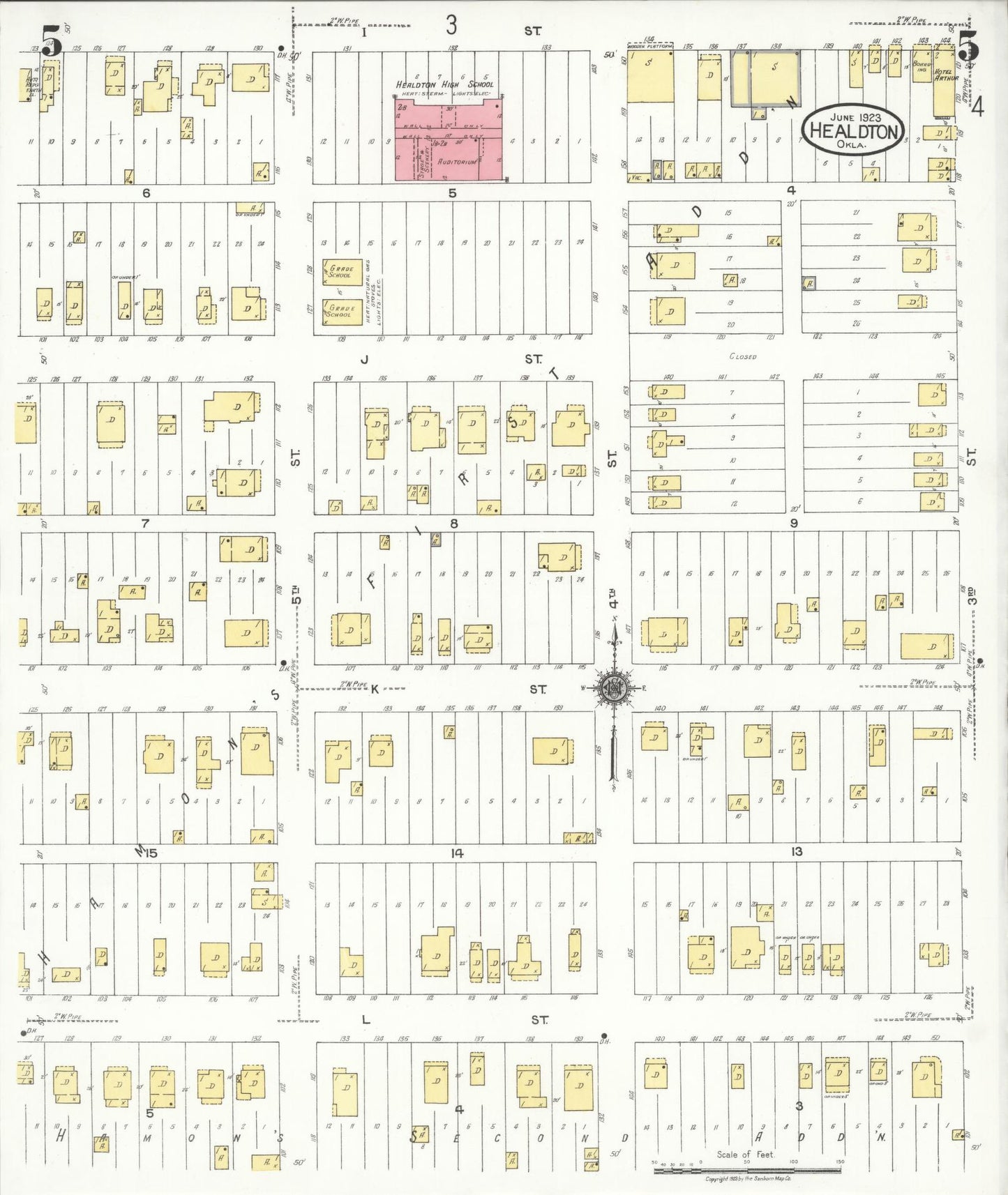 Sanborn Fire Insurance Map from Healdton, Carter County, Oklahoma (1923), Sheet #0005 - Complete Map Set gallery image, historic Sanborn map, vintage wall art, Oklahoma Oklahoma