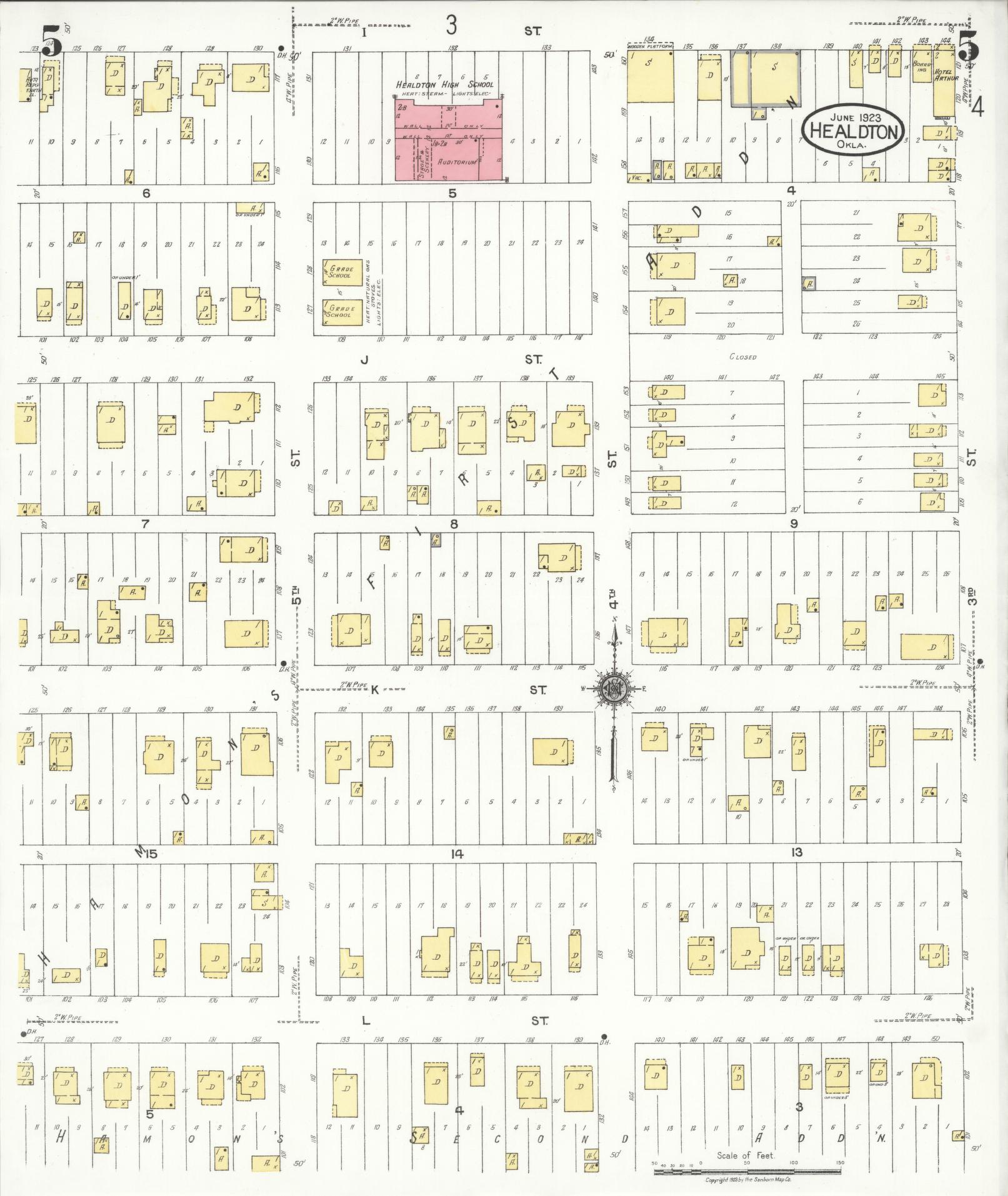 Sanborn Fire Insurance Map from Healdton, Carter County, Oklahoma (1923), Sheet #0005 - Complete Map Set gallery image, historic Sanborn map, vintage wall art, Oklahoma Oklahoma