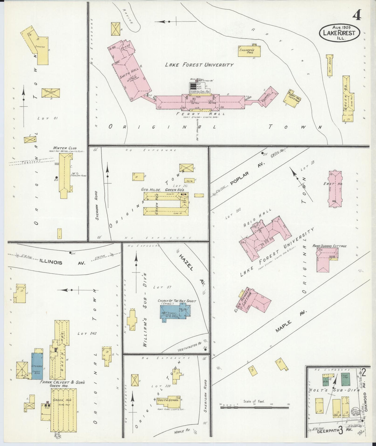 Sanborn Fire Insurance Map from Lake Forest, Lake County, Illinois (1909), Sheet #0004 - Complete Map Set gallery image, historic Sanborn map, vintage wall art, Illinois Illinois