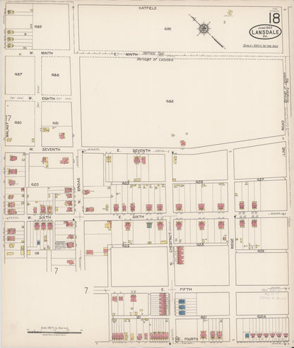 Sanborn Fire Insurance Map from Lansdale, Montgomery County, Pennsylvania (1922), Sheet #0018 - Historic Sanborn Fire Insurance Map Print, vintage old map wall art, antique decor, genealogy gift, Pennsylvania Pennsylvania map