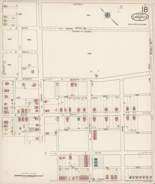 Sanborn Fire Insurance Map from Lansdale, Montgomery County, Pennsylvania (1922), Sheet #0018 - Historic Sanborn Fire Insurance Map Print, vintage old map wall art, antique decor, genealogy gift, Pennsylvania Pennsylvania map