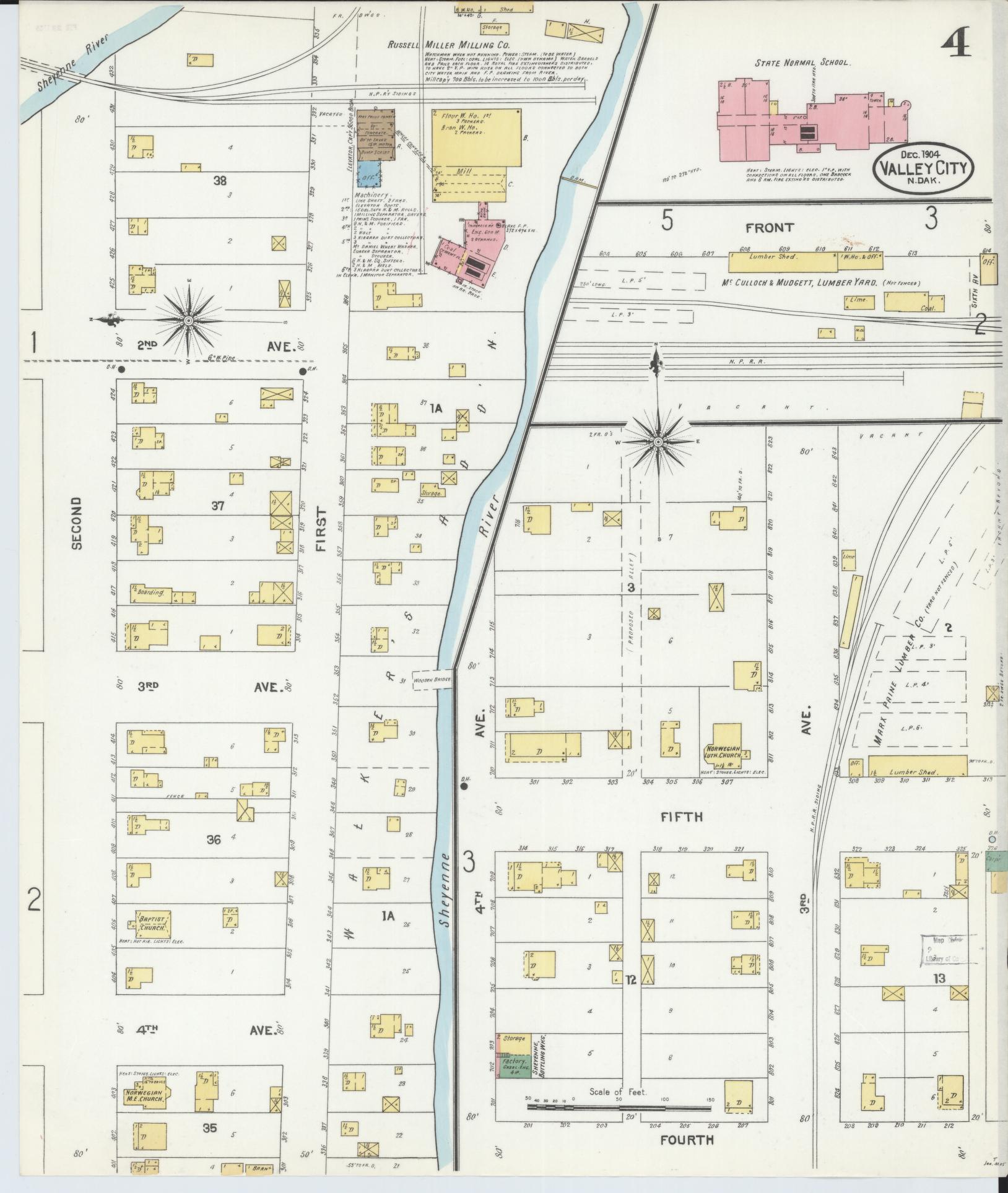 Sanborn Fire Insurance Map from Valley City, Barnes County, North Dakota (1904), Sheet #0004 - Historic Sanborn Fire Insurance Map Print, vintage old map wall art, antique decor, genealogy gift, North Dakota North Dakota map
