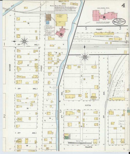 Sanborn Fire Insurance Map from Valley City, Barnes County, North Dakota (1904), Sheet #0004 - Historic Sanborn Fire Insurance Map Print, vintage old map wall art, antique decor, genealogy gift, North Dakota North Dakota map