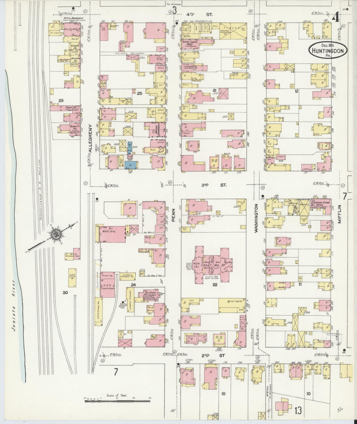 Sanborn Fire Insurance Map from Huntingdon, Huntingdon County, Pennsylvania (1911), Sheet #0004 - Complete Map Set gallery image, historic Sanborn map, vintage wall art, Pennsylvania Pennsylvania
