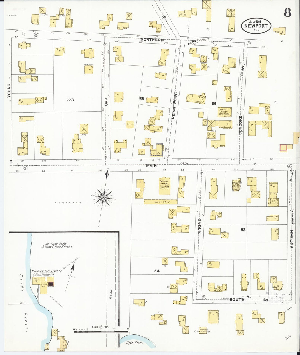 Sanborn Fire Insurance Map from Newport, Orleans County, Vermont (1905), Sheet #0008 - Complete Map Set gallery image, historic Sanborn map, vintage wall art, Vermont Vermont