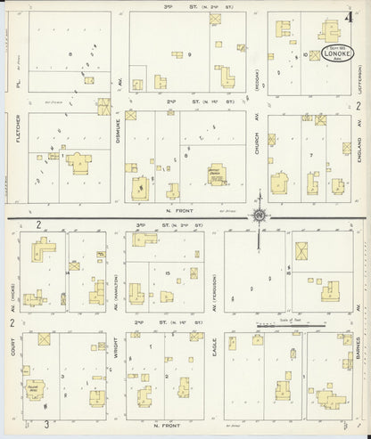 Sanborn Fire Insurance Map from Lonoke, Lonoke County, Arkansas (1913), Sheet #0004 - Complete Map Set gallery image, historic Sanborn map, vintage wall art, Arkansas Arkansas