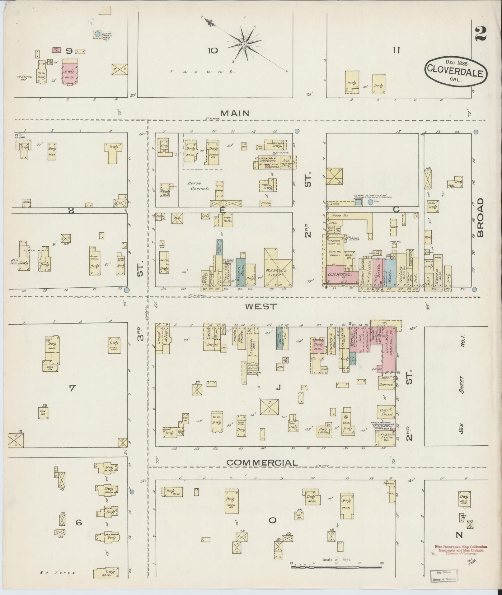 Sanborn Fire Insurance Map from Cloverdale, Sonoma County, California (1885), Sheet #0002 - Historic Sanborn Fire Insurance Map Print, vintage old map wall art, antique decor, genealogy gift, California California map