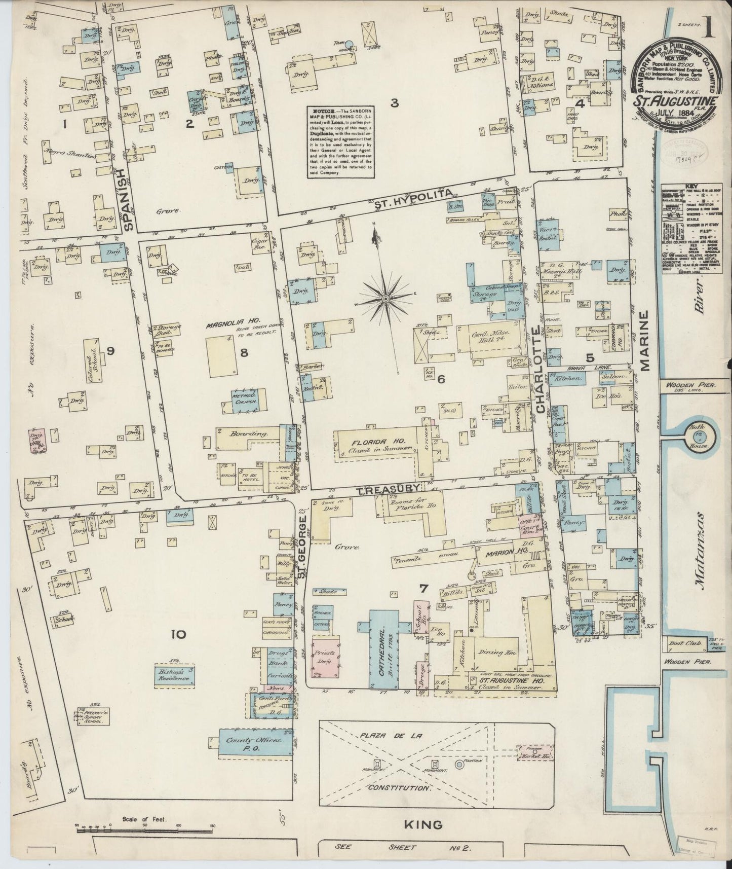 Sanborn Fire Insurance Map from Saint Augustine, Saint John's County, Florida (1884), Sheet #0001 - Complete Map Set gallery image, historic Sanborn map, vintage wall art, Florida Florida