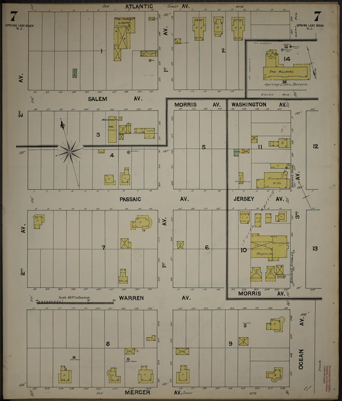 Sanborn Fire Insurance Map from New Jersey Coast, New Jersey Coast, New Jersey (1890), Sheet #0007 - Complete Map Set gallery image, historic Sanborn map, vintage wall art, New Jersey Coast New Jersey