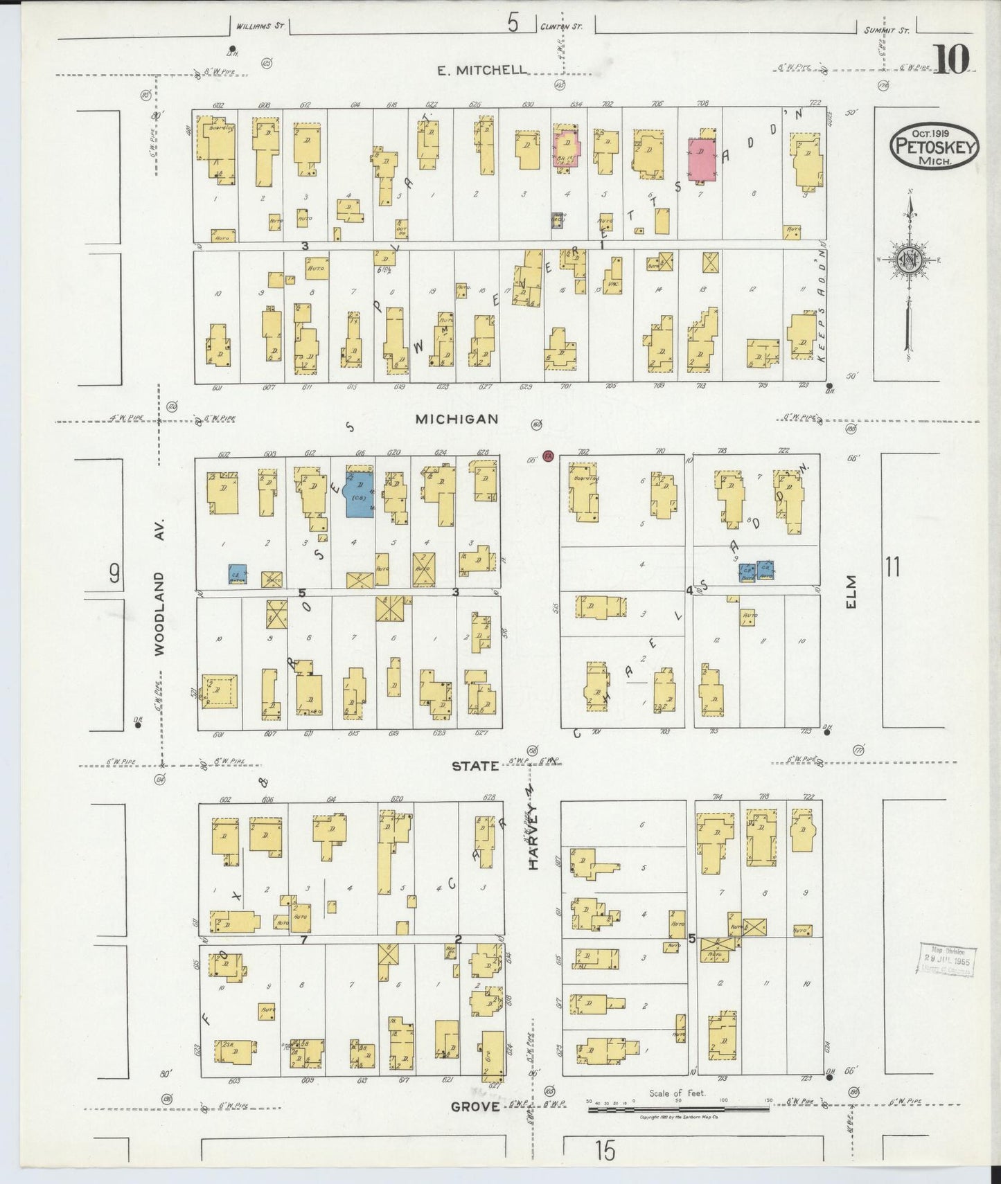 Sanborn Fire Insurance Map from Petoskey, Emmet County, Michigan (1919), Sheet #0010 - Complete Map Set gallery image, historic Sanborn map, vintage wall art, Michigan Michigan