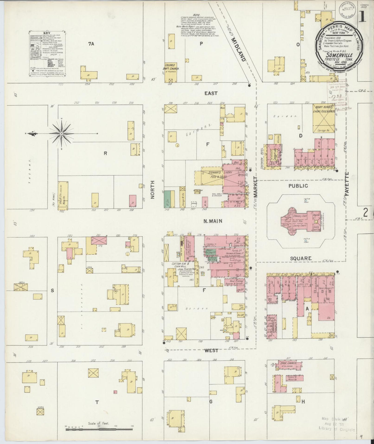 Sanborn Fire Insurance Map from Somerville, Fayette County, Tennessee (1899), Sheet #0001 - Complete Map Set gallery image, historic Sanborn map, vintage wall art, Tennessee Tennessee