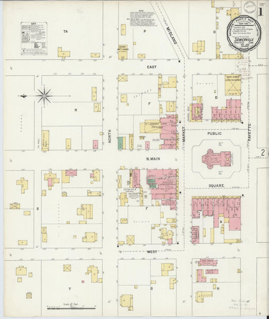 Sanborn Fire Insurance Map from Somerville, Fayette County, Tennessee (1899), Sheet #0001 - Complete Map Set gallery image, historic Sanborn map, vintage wall art, Tennessee Tennessee