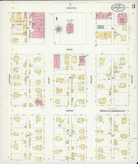 Sanborn Fire Insurance Map from Centralia, Boone County, Missouri (1908), Sheet #0003 - Historic Sanborn Fire Insurance Map Print, vintage old map wall art, antique decor, genealogy gift, Missouri Missouri map
