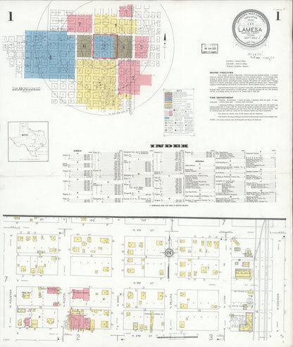 Sanborn Fire Insurance Map from Lamesa, Dawson County, Texas (1932), Sheet #0001 - Historic Sanborn Fire Insurance Map Print, vintage old map wall art, antique decor, genealogy gift, Texas Texas map