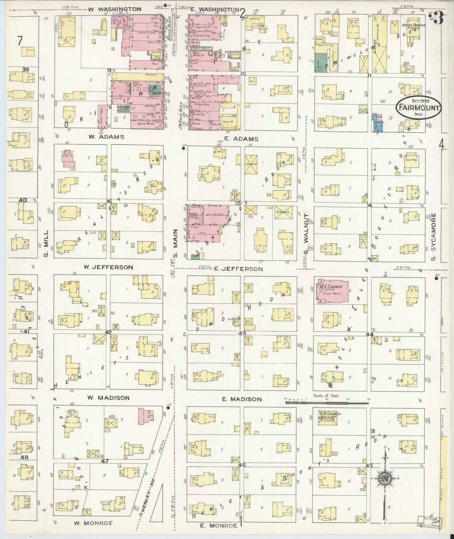 Sanborn Fire Insurance Map from Fairmount, Grant County, Indiana (1909), Sheet #0003 - Complete Map Set gallery image, historic Sanborn map, vintage wall art, Indiana Indiana