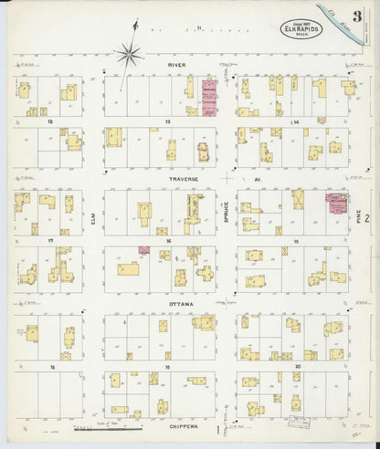 Sanborn Fire Insurance Map from Elk Rapids, Antrim County, Michigan (1907), Sheet #0003 - Complete Map Set gallery image, historic Sanborn map, vintage wall art, Michigan Michigan