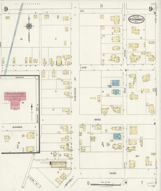 Sanborn Fire Insurance Map from Kissimmee, Osceola County, Florida (1926), Sheet #0009 - Historic Sanborn Fire Insurance Map Print, vintage old map wall art, antique decor, genealogy gift, Florida Florida map