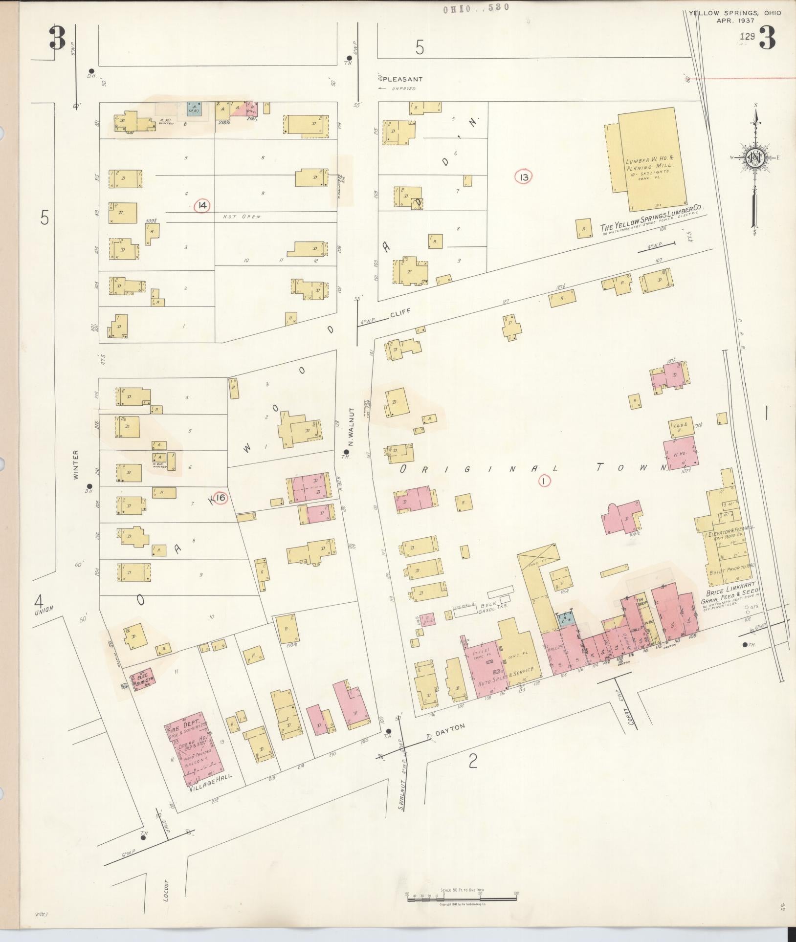 Sanborn Fire Insurance Map from Yellow Springs, Greene County, Ohio (1945), Sheet #0003 - Historic Sanborn Fire Insurance Map Print, vintage old map wall art, antique decor, genealogy gift, Ohio Ohio map