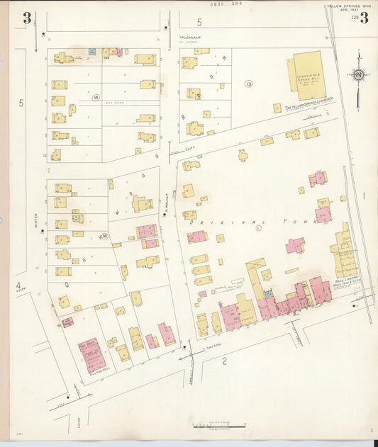 Sanborn Fire Insurance Map from Yellow Springs, Greene County, Ohio (1945), Sheet #0003 - Historic Sanborn Fire Insurance Map Print, vintage old map wall art, antique decor, genealogy gift, Ohio Ohio map