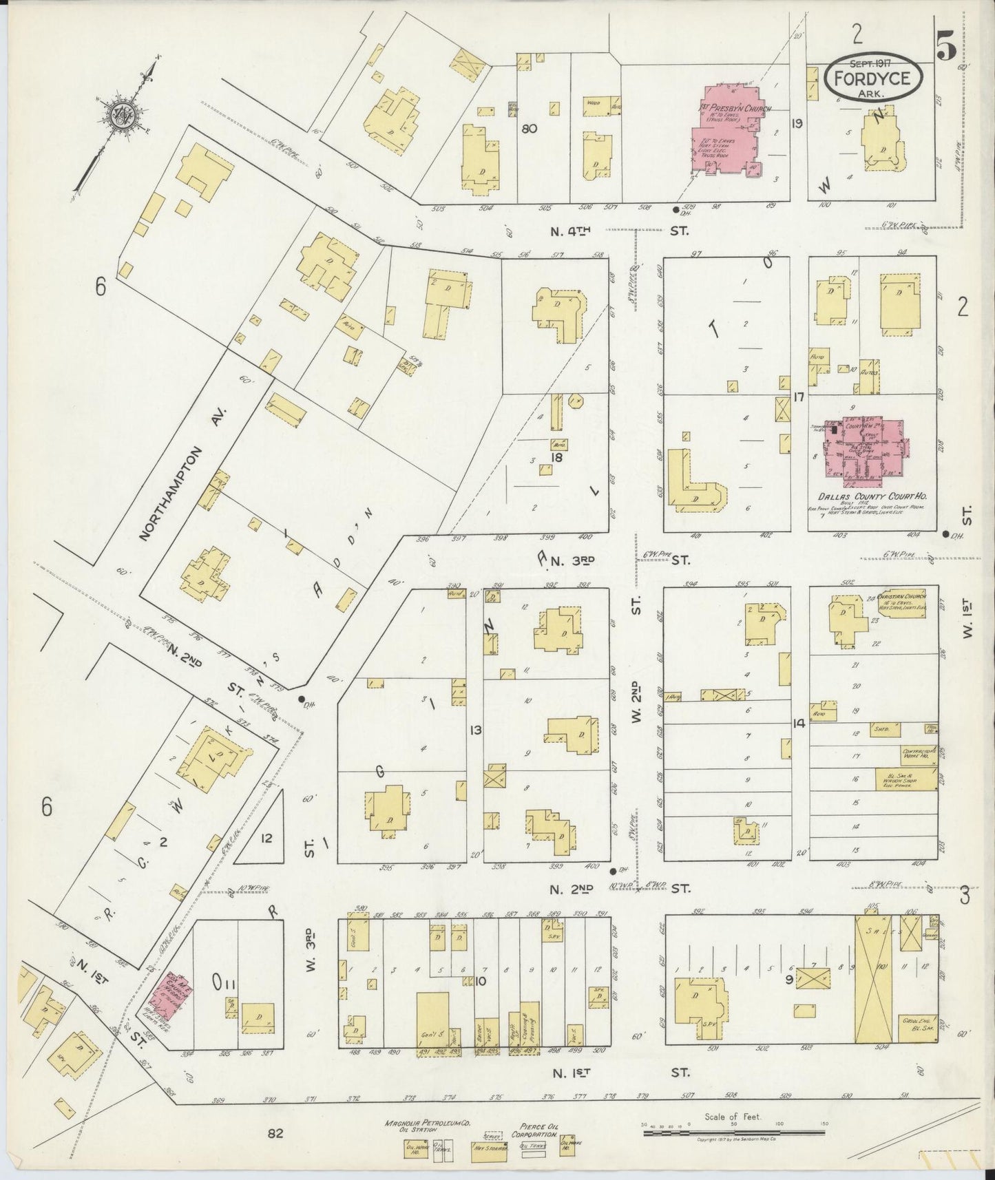Sanborn Fire Insurance Map from Fordyce, Dallas County, Arkansas (1917), Sheet #0005 - Historic Sanborn Fire Insurance Map Print, vintage old map wall art, antique decor, genealogy gift, Arkansas Arkansas map