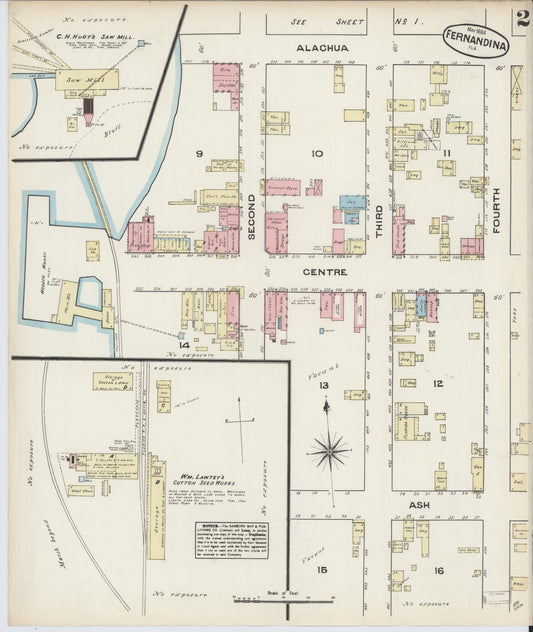 Sanborn Fire Insurance Map from Fernandina, Nassau County, Florida (1884), Sheet #0002 - Historic Sanborn Fire Insurance Map Print, vintage old map wall art, antique decor, genealogy gift, Florida Florida map