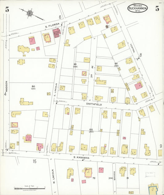 Sanborn Fire Insurance Map from Buckhannon, Upshur County, West Virginia (1923), Sheet #0005 - Historic Sanborn Fire Insurance Map Print, vintage old map wall art, antique decor, genealogy gift, West Virginia West Virginia map