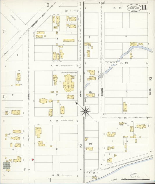 Sanborn Fire Insurance Map from Hoquiam, Grays Harbor County, Washington (1907), Sheet #0011 - Historic Sanborn Fire Insurance Map Print, vintage old map wall art, antique decor, genealogy gift, Washington Washington map