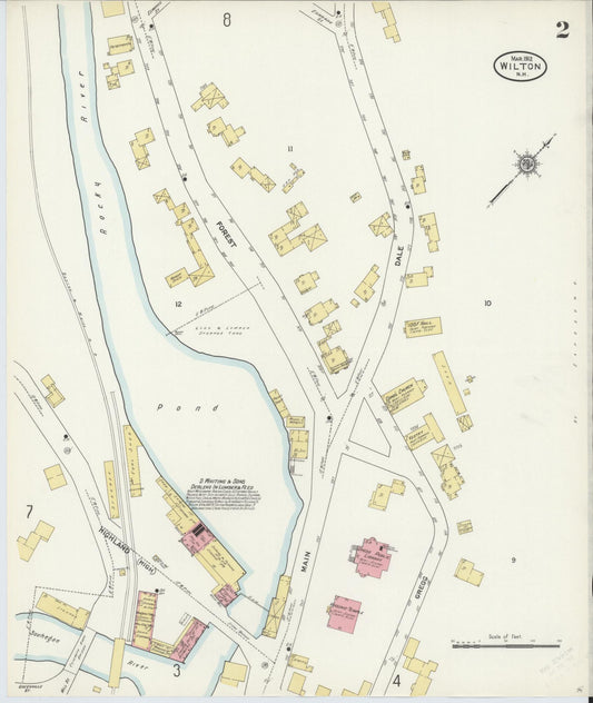Sanborn Fire Insurance Map from Wilton, Hillsborough County, New Hampshire (1912), Sheet #0002 - Historic Sanborn Fire Insurance Map Print, vintage old map wall art, antique decor, genealogy gift, New Hampshire New Hampshire map