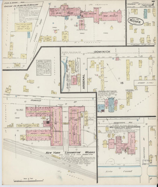 Sanborn Fire Insurance Map from Rome, Oneida County, New York (1884), Sheet #0007 - Historic Sanborn Fire Insurance Map Print, vintage old map wall art, antique decor, genealogy gift, New York New York map