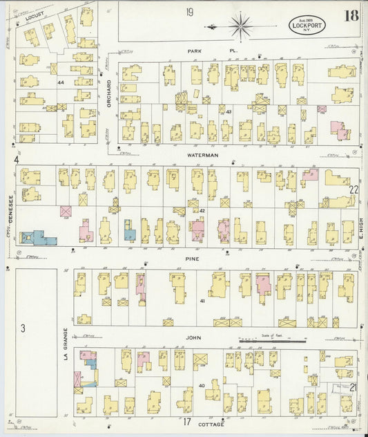 Sanborn Fire Insurance Map from Lockport, Niagara County, New York (1909), Sheet #0018 - Historic Sanborn Fire Insurance Map Print, vintage old map wall art, antique decor, genealogy gift, New York New York map
