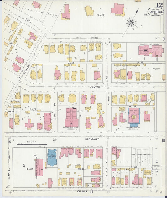 Sanborn Fire Insurance Map from Hannibal, Marion County, Missouri (1906), Sheet #0012 - Historic Sanborn Fire Insurance Map Print, vintage old map wall art, antique decor, genealogy gift, Missouri Missouri map