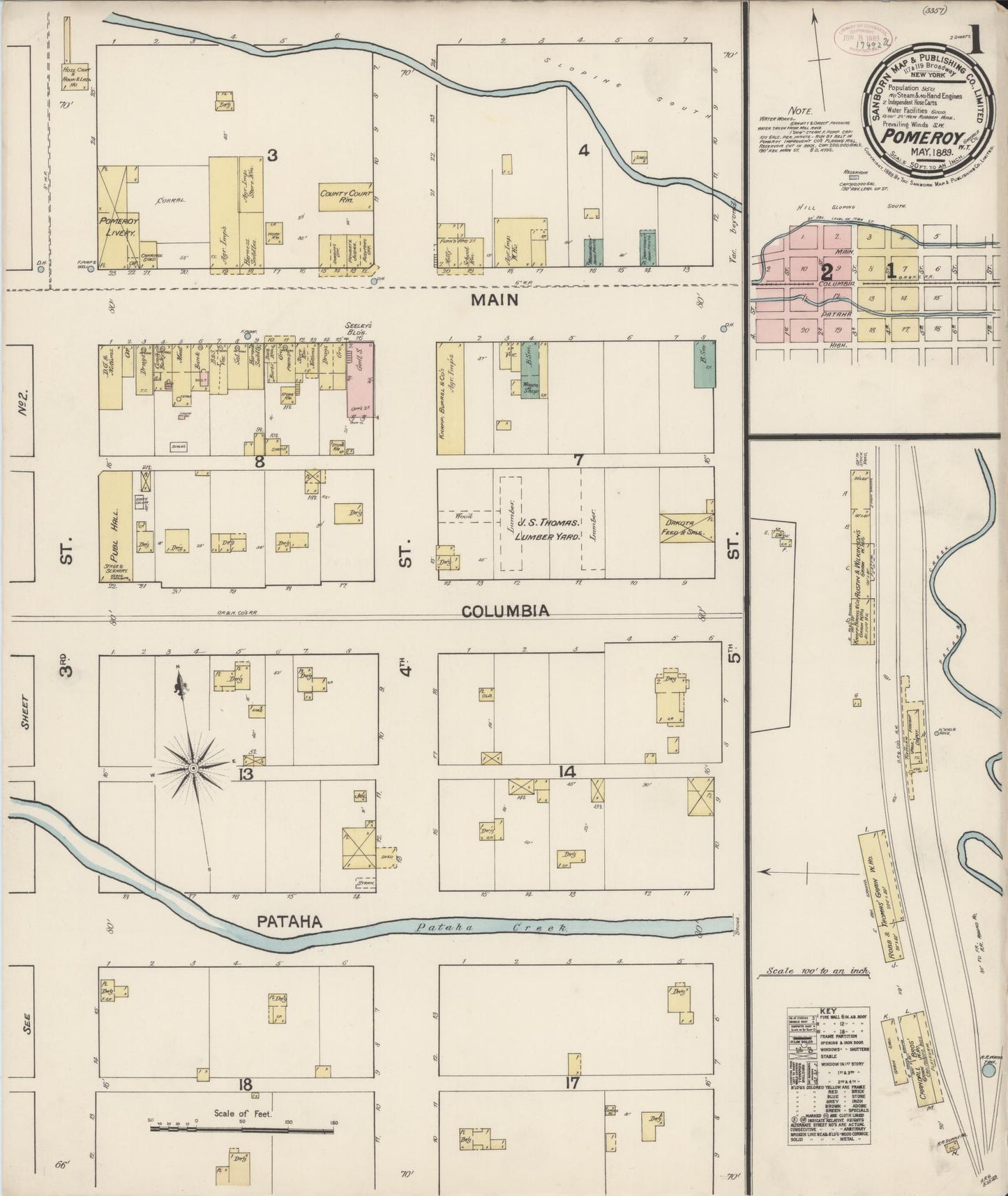 Sanborn Fire Insurance Map from Pomeroy, Garfield County, Washington (1889), Sheet #0001 - Complete Map Set gallery image, historic Sanborn map, vintage wall art, Washington Washington
